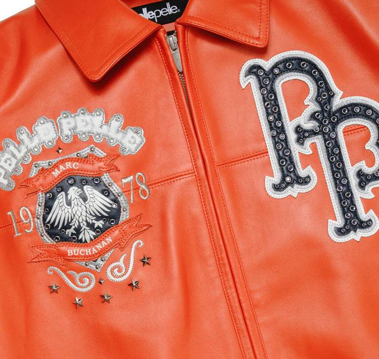 Pelle Pelle World Famous MB 1978 Orange Studded Jacket For Men's