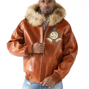 Pelle Pelle World Wide Crest Brown Fur Hood Jacket