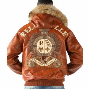 Pelle Pelle World Wide Crest Brown Fur Hood Leather Jacket