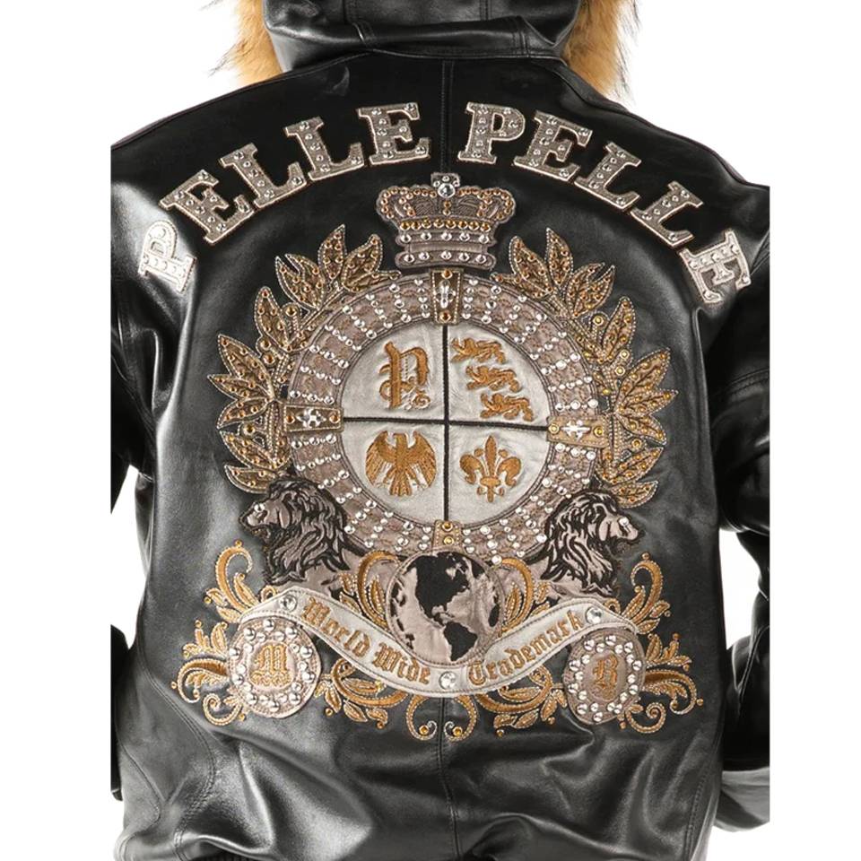 Pelle Pelle World Wide Crest MB Black Fur Hooded Genuine Leather Jacket