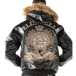 Pelle Pelle World Wide Crest MB Black Fur Hooded Leather Jacket