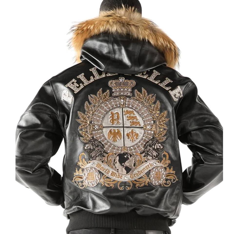 Pelle Pelle World Wide Crest MB Black Fur Hooded Leather Jacket