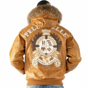 Pelle Pelle World Wide Crest Mustard Fur Hood Leather Jacket