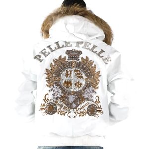 Pelle Pelle World Wide Crest White Fur Hood Leather Jacket