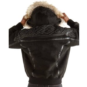 Pelle Pelle Yoke Shearling Black Fur Hooded Men Wool Jacket