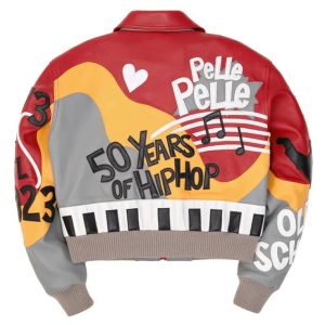 Red Pelle Pelle 50 Years of Hip Hop Crop Genuine Leather Jacket