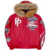 Red Pelle Pelle American Bruiser Fur Hooded Jacket
