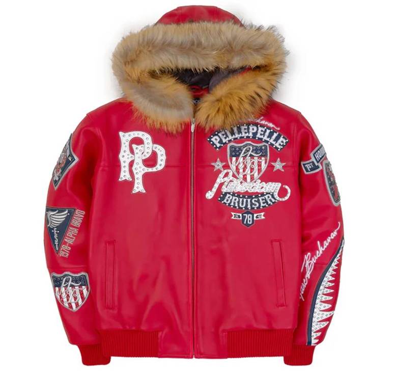 Red Pelle Pelle American Bruiser Fur Hooded Jacket