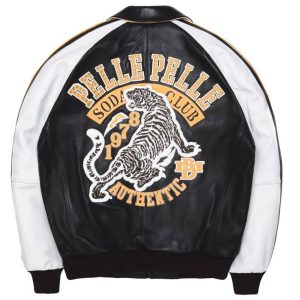 Soda Club Tiger Pelle Pelle Black and White Leather Jacket