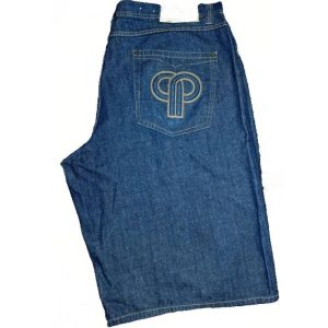 Vintage Pelle Pelle Hip Hop Embroidered Blue Baggy Shorts