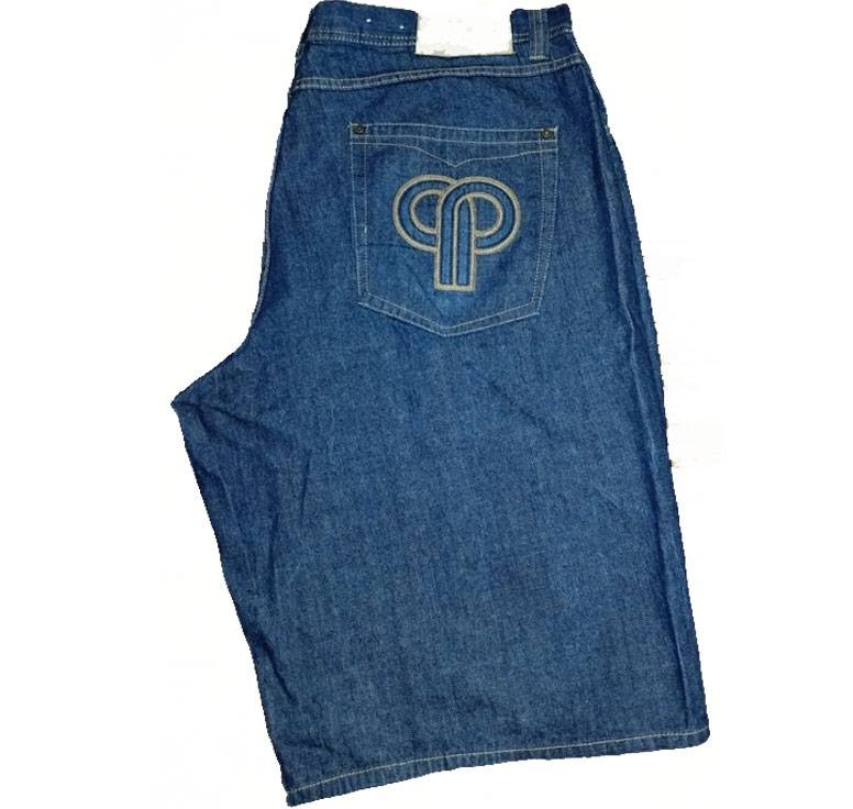 Vintage Pelle Pelle Hip Hop Embroidered Blue Baggy Shorts
