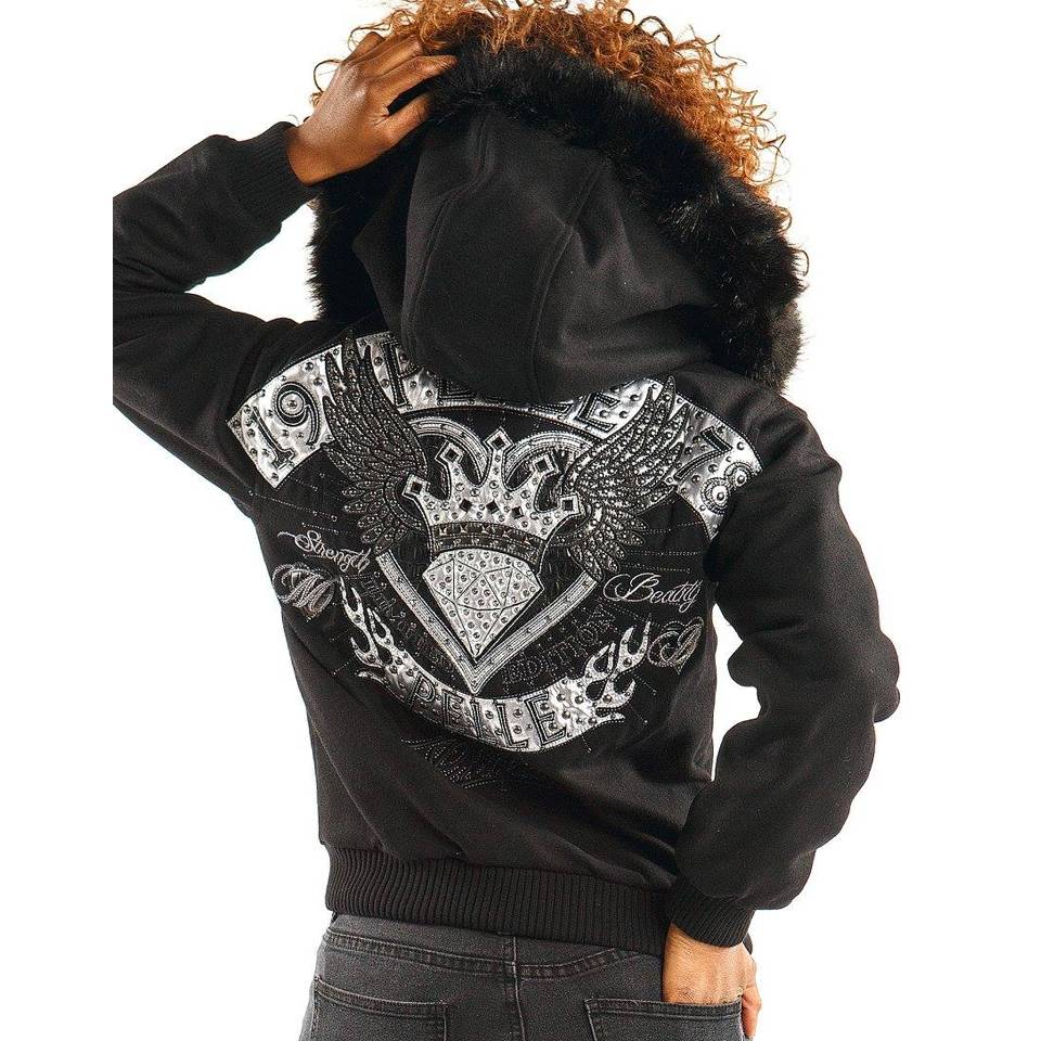 Women Pelle Pelle 1978 Eye Candy Fur Hood Black Jacket