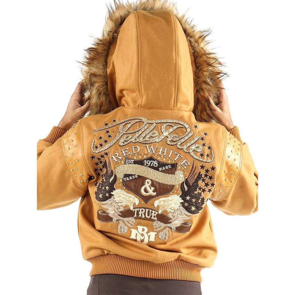 Women Pelle Pelle 1978 MB True Fur Hood Yellow Wool Jacket