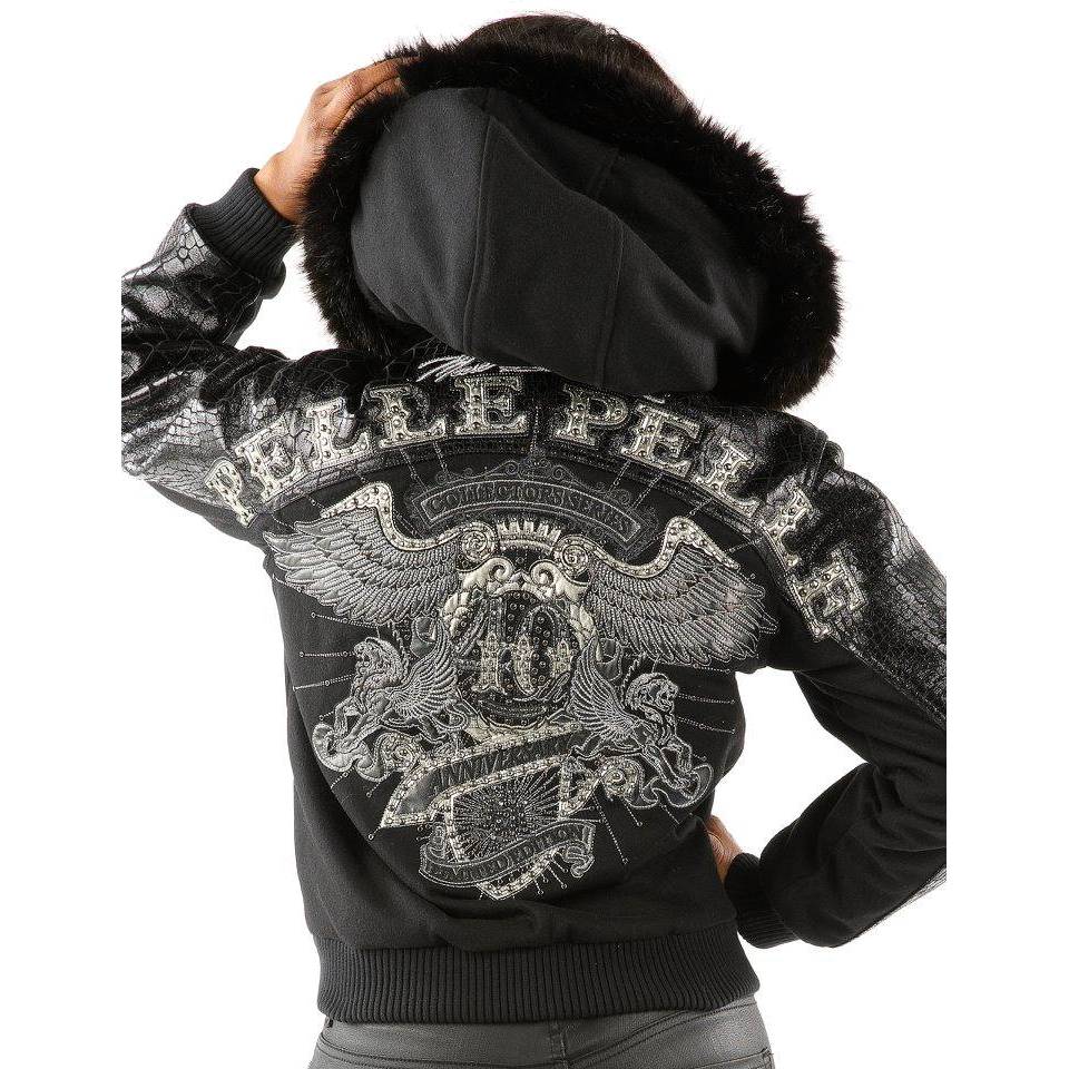 Women Pelle Pelle 40th Anniversary Black Fur Hood Wool Jacket