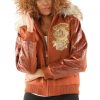 Women Pelle Pelle 40th Anniversary Brown Fur Hood Jacket