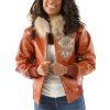 Women Pelle Pelle 40th Anniversary Brown Fur Hooded Leather Jacket