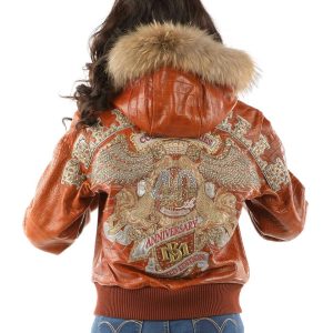 Women Pelle Pelle 40th Anniversary Orange Fur Hood Jacket