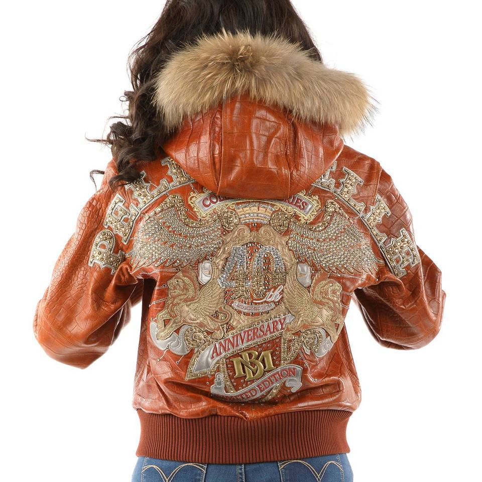 Women Pelle Pelle 40th Anniversary Orange Fur Hood Jacket