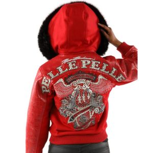 Women Pelle Pelle 40th Anniversary Red Fur Hood Wool Jacket