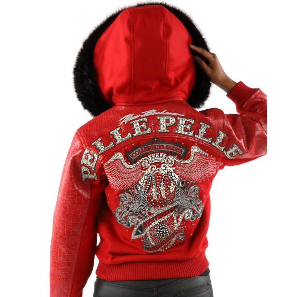 Women Pelle Pelle 40th Anniversary Red Fur Hood Wool Jacket