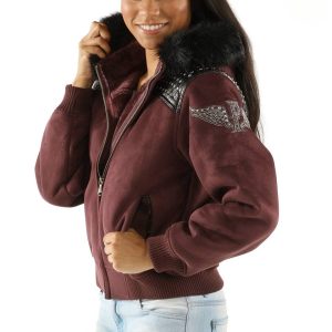 Women Pelle Pelle Airborne Maroon Fur Hood Jacket
