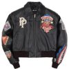 Women Pelle Pelle American Bruiser Black Plush Crop Jacket