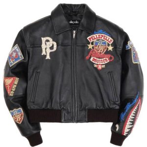 Women Pelle Pelle American Bruiser Black Plush Crop Jacket