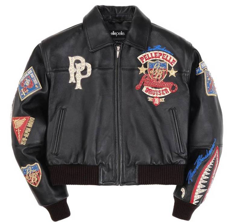 Women Pelle Pelle American Bruiser Black Plush Crop Jacket