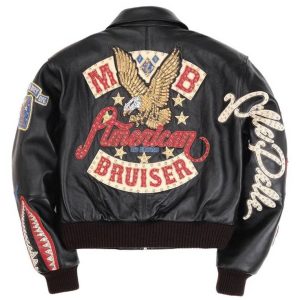 Women Pelle Pelle American Bruiser Black Plush Crop Leather Jacket