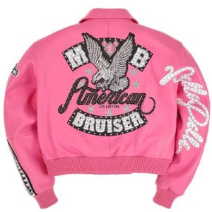 Women Pelle Pelle American Bruiser Pink Plush Crop Leather Jacket