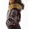 Women Pelle Pelle Burgundy Fur Hooded Jacket