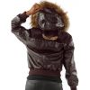 Women Pelle Pelle Burgundy Fur Hooded Leather Jacket
