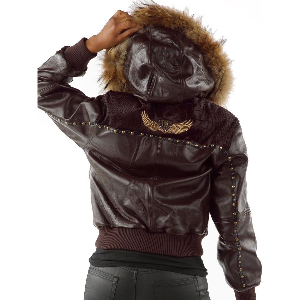 Women Pelle Pelle Burgundy Fur Hooded Leather Jacket