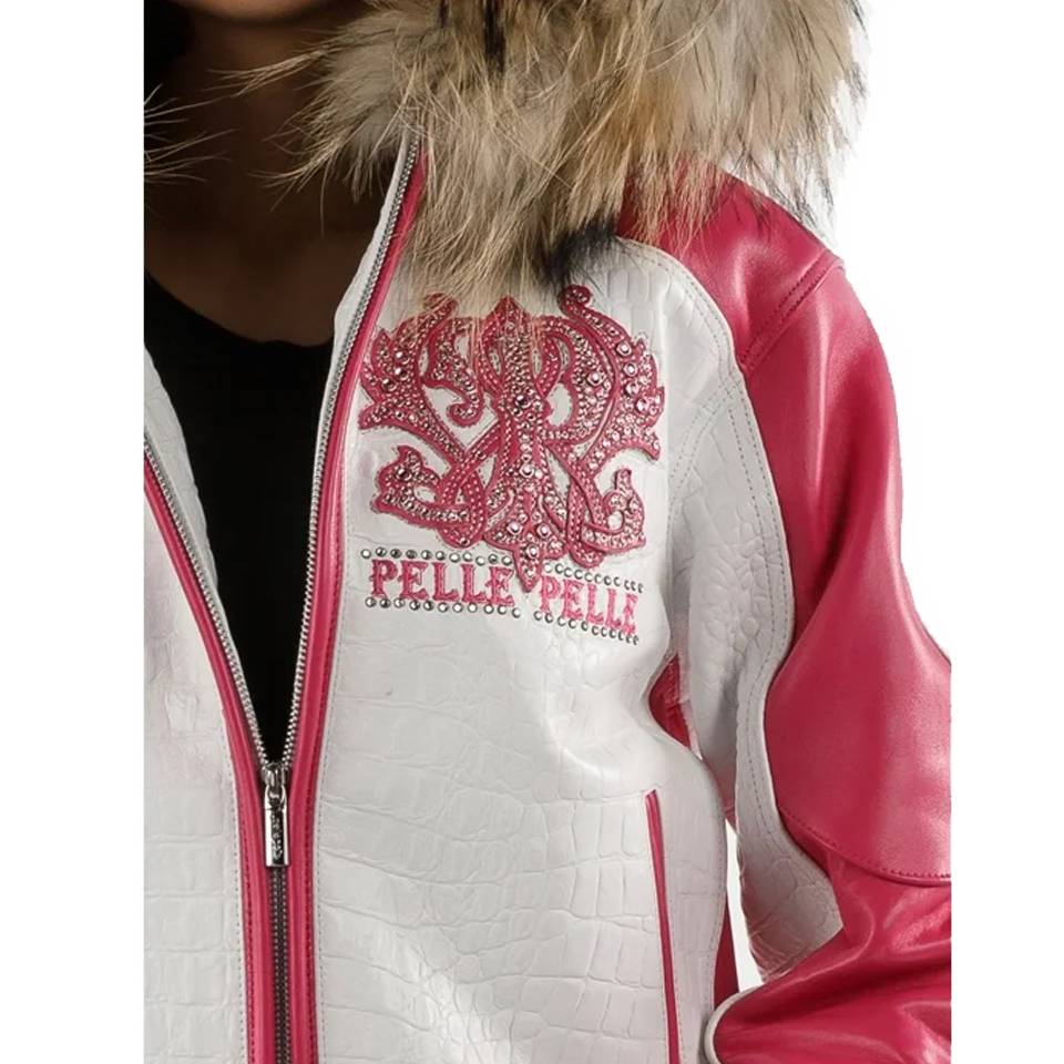 Women Pelle Pelle Forever Fearless Fur Hood White Leather Jacket