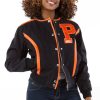 Women Pelle Pelle Gator P Crimson Varsity Black Jacket