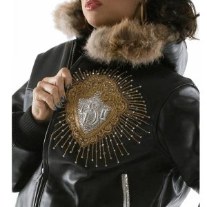 Women Pelle Pelle Platinum & Diamonds Black Fur Hood Jacket