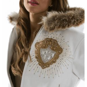 Women Pelle Pelle Platinum & Diamonds White Fur Hood Jacket