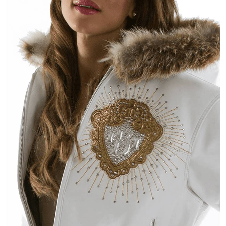 Women Pelle Pelle Platinum & Diamonds White Fur Hood Jacket