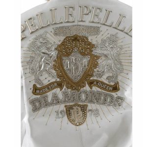 Women Pelle Pelle Platinum & Diamonds White Fur Hood Leather Jacket