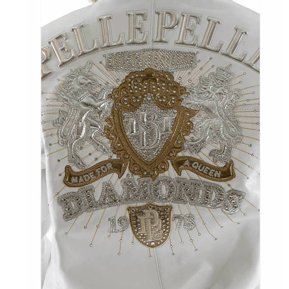 Women Pelle Pelle Platinum & Diamonds White Fur Hood Leather Jacket