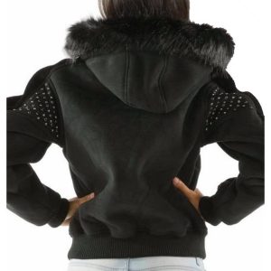 Women Pelle Pelle Queen Of Thrones Black Fur Hooded Wool Jacket