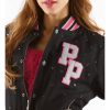 Women Pelle Pelle Studded Varsity Black Wool Jacket