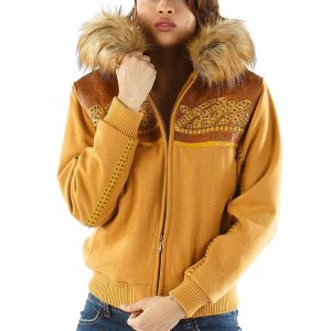 Women Pelle Pelle Supreme Club Mustard Fur Hood Jacket