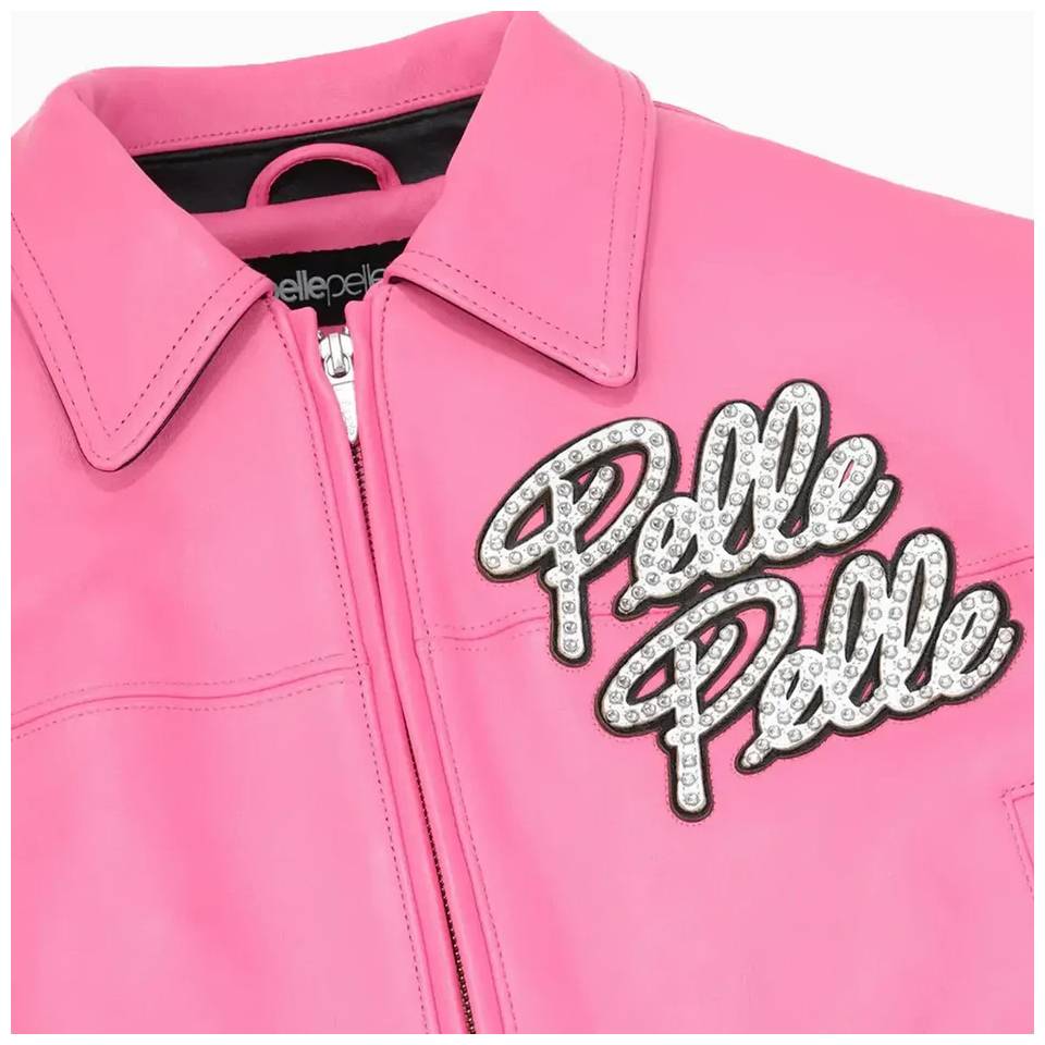Women Pelle Pelle World Famous Soda Club Pink Crop Leather Jacket