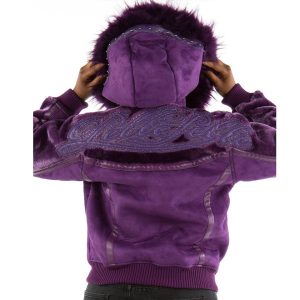 Women Pelle Pelle Yoke Shearling Fur Hood Purple Wool 'Jacket
