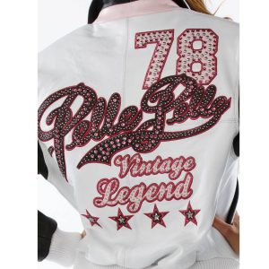 Women Vintage Legend Varsity White Leather Jacket