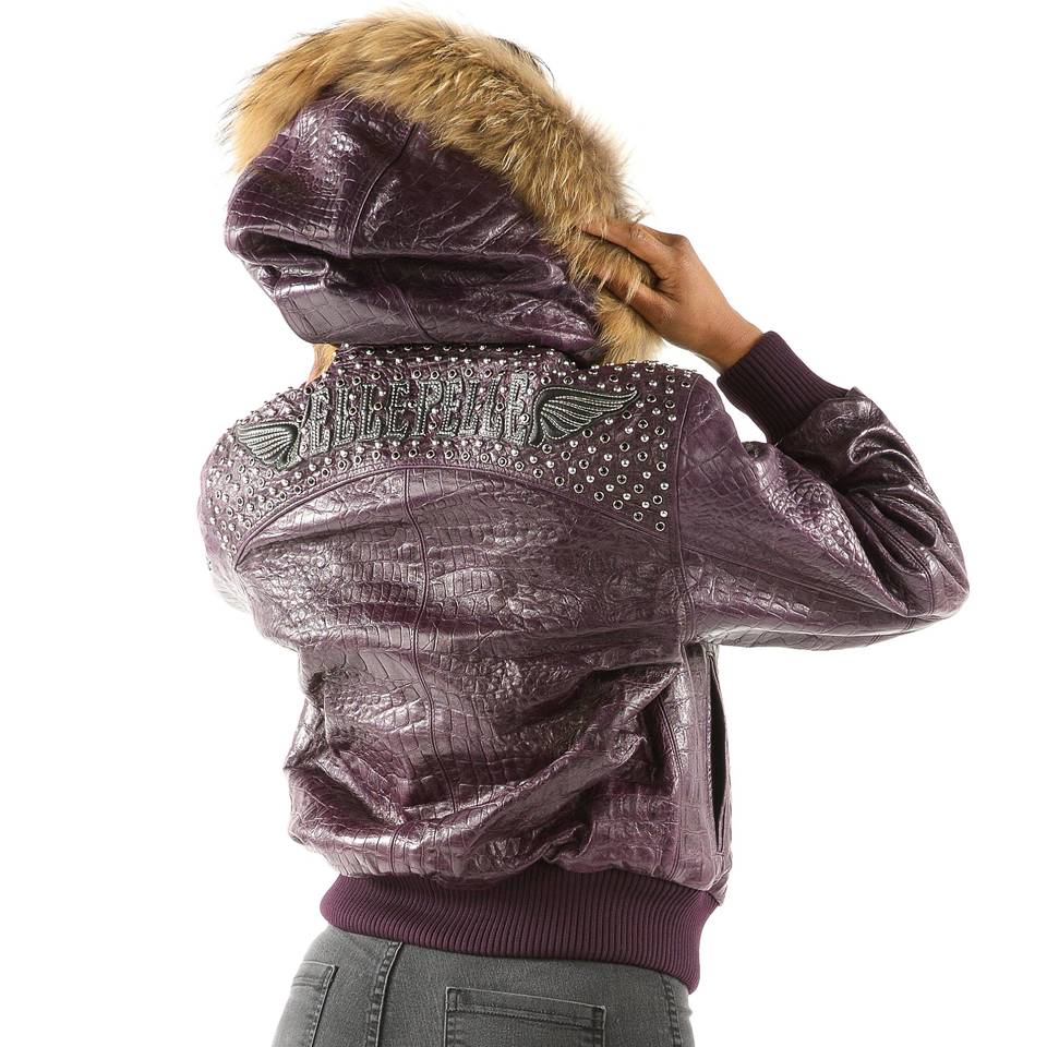 Women's Pelle Pelle Airborne Purple Fur Hood Leather Jacket