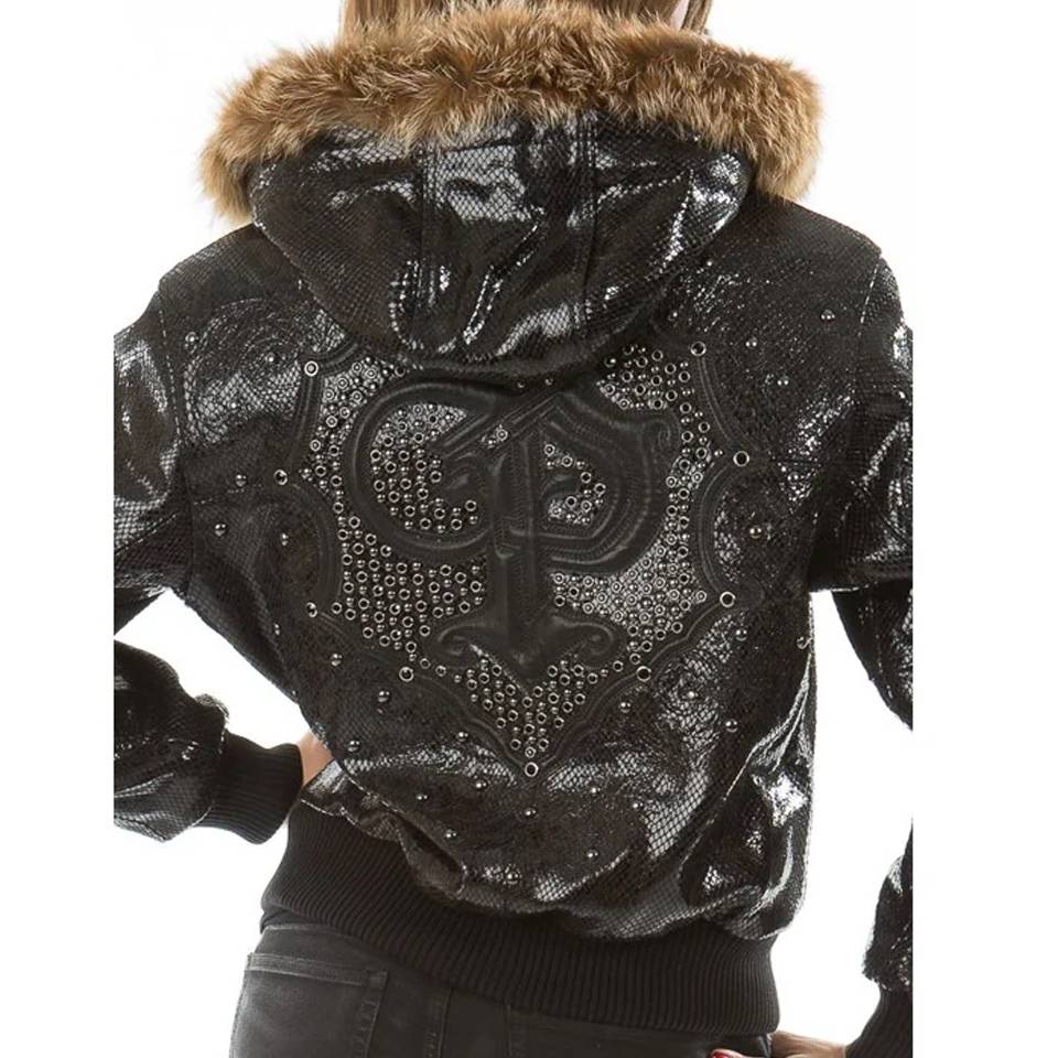 Women's Pelle Pelle PP Crest Python Black Fur Hood Leather Jacket