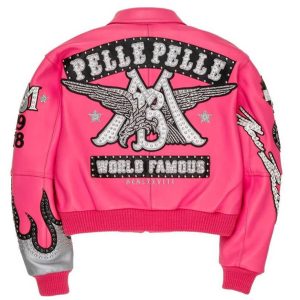 World Famous MB Pelle Pelle Pink Ladies Crop Leather Jacket