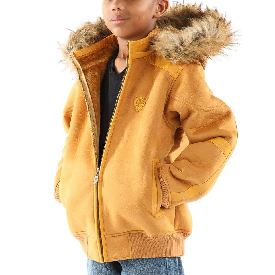 Yellow Pelle Pelle Wings Fur Hood Kids Jacket